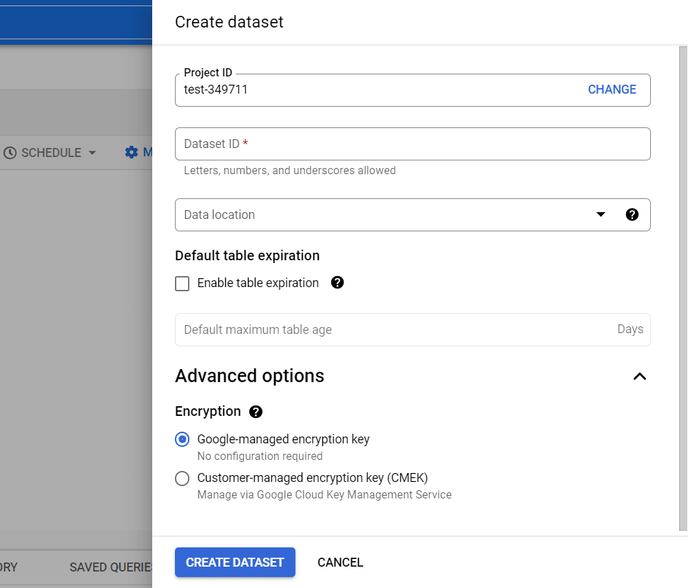 Create Dataset- Google BigQuery